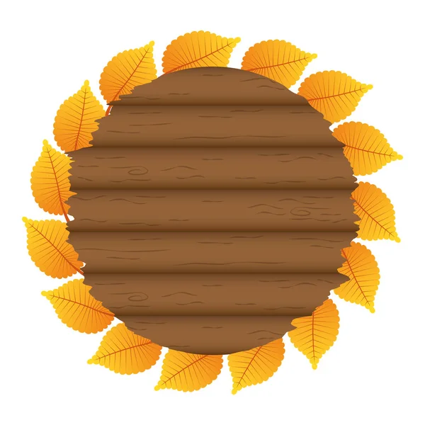 Marco de madera circular de otoño con decoración de hojas — Vector de stock