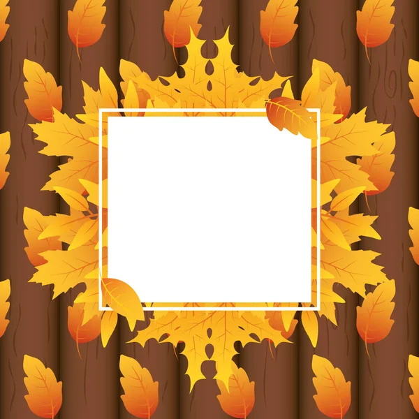 秋の葉の葉の正方形フレーム — ストックベクタ