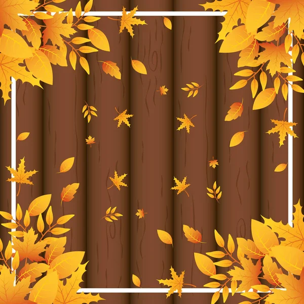 Autumn leafs foliage square frame — Stock Vector