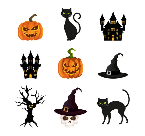 Fascio di Halloween con set icone — Vettoriale Stock