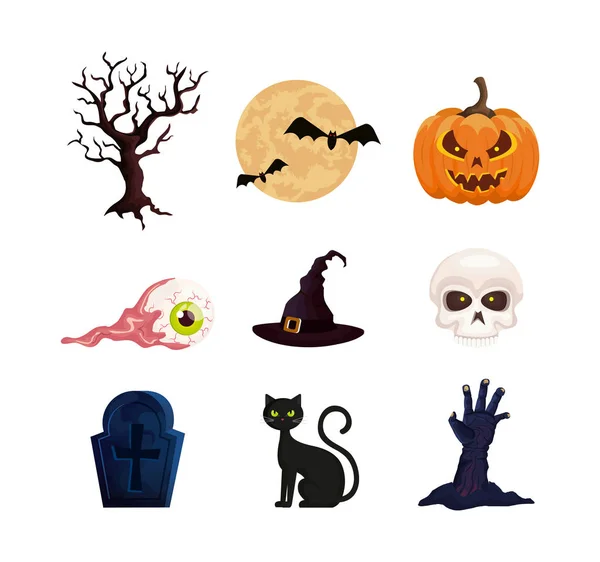 Paquete de Halloween con iconos de conjunto — Archivo Imágenes Vectoriales