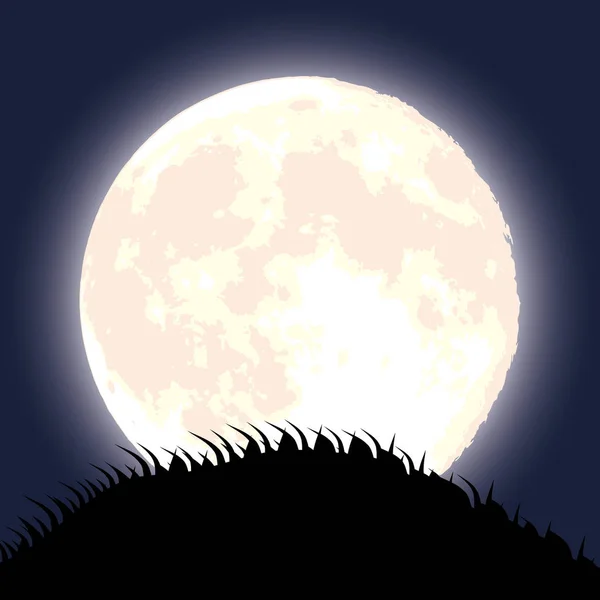 Halloween noite escura cena com lua cheia — Vetor de Stock