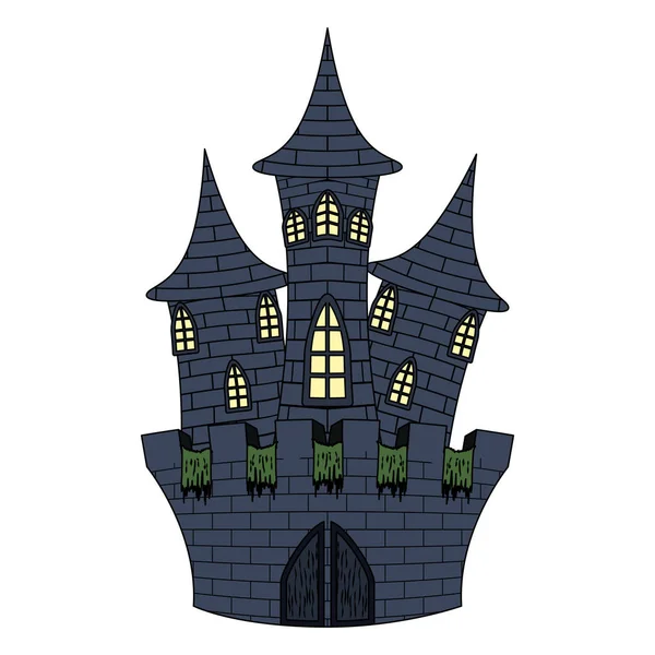 Castillo oscuro edificio icono de Halloween — Vector de stock