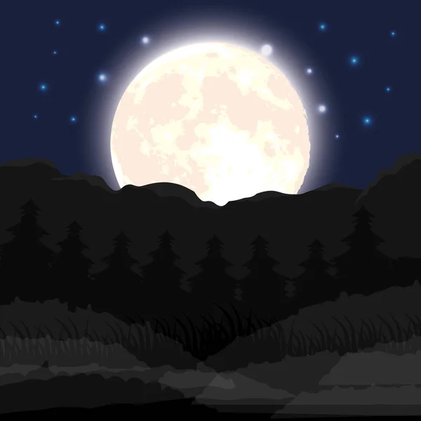 万圣节黑夜场景与满月 — 图库矢量图片