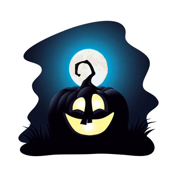 Lámpara de calabaza de halloween con cara de carácter nocturno — Vector de stock