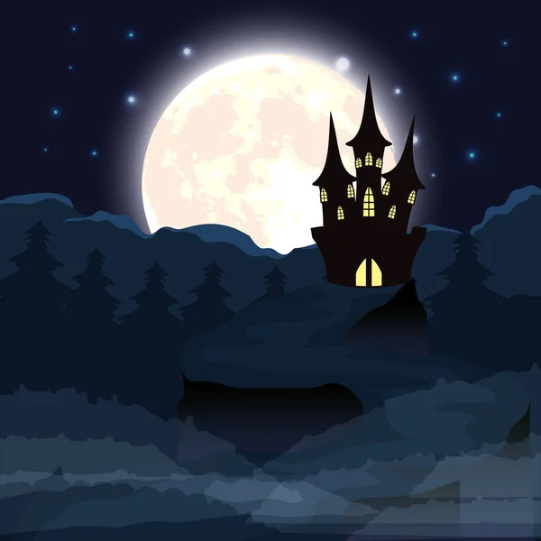 Halloween dark night scene with castle — стоковый вектор