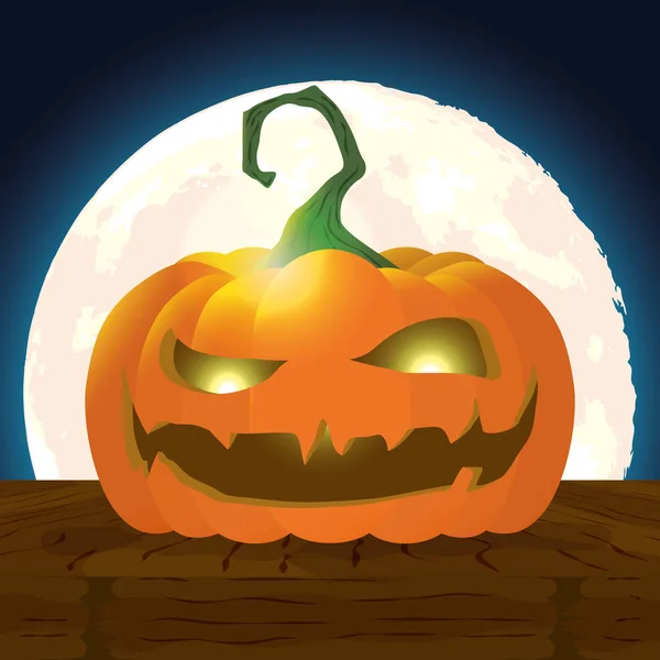 Halloween dark night scene with pumpkin — Stock Vector