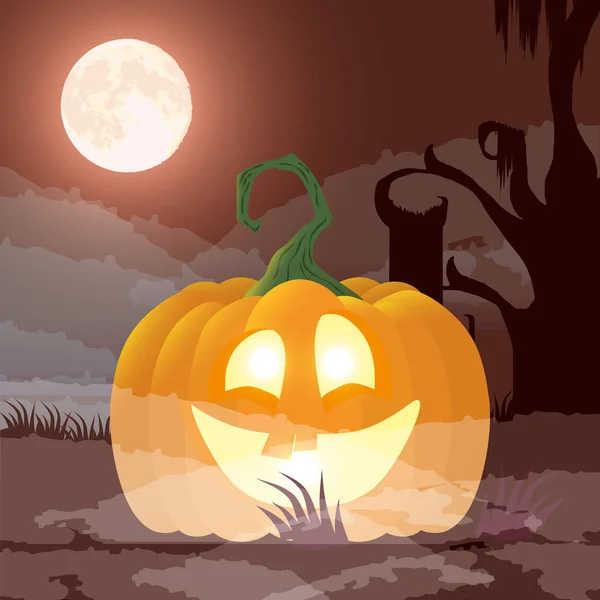 Halloween donkere Nachtscène met pompoen — Stockvector
