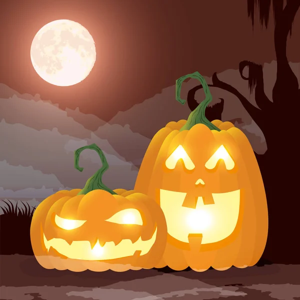 Tmavá noční scéna s dýně na Halloween — Stockový vektor