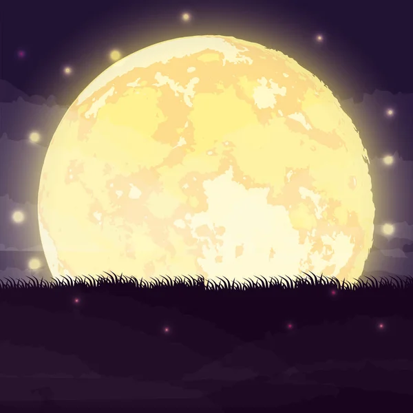 万圣节黑夜场景与满月 — 图库矢量图片