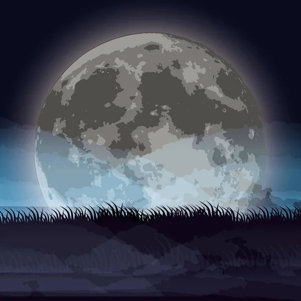 Halloween ciemny noc scena z pełnia księżyc — Wektor stockowy