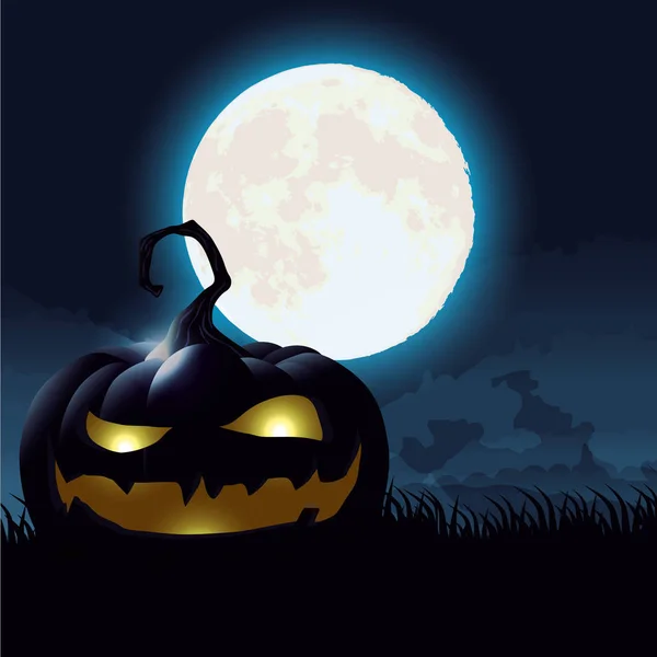 Ночь Хэллоуина сцена с тыквой — стоковый вектор