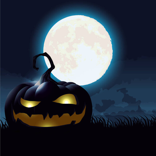 halloween dark night scene with pumpkin