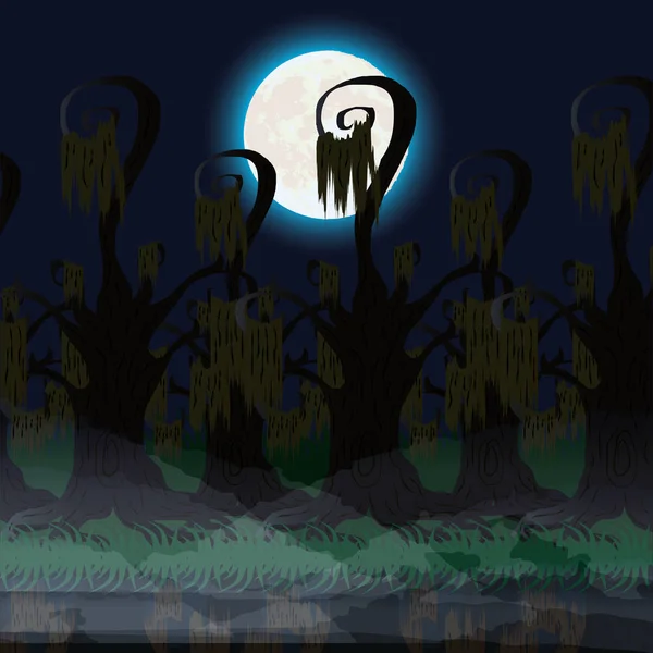 Halloween scène de forêt sombre avec pleine lune — Image vectorielle
