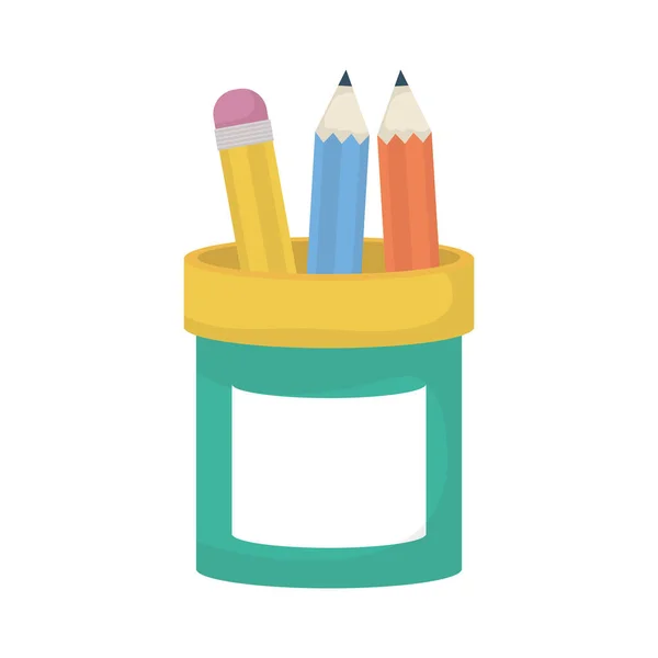 Schule Farben Bleistifte im Etui liefert Bildungs-Symbole — Stockvektor