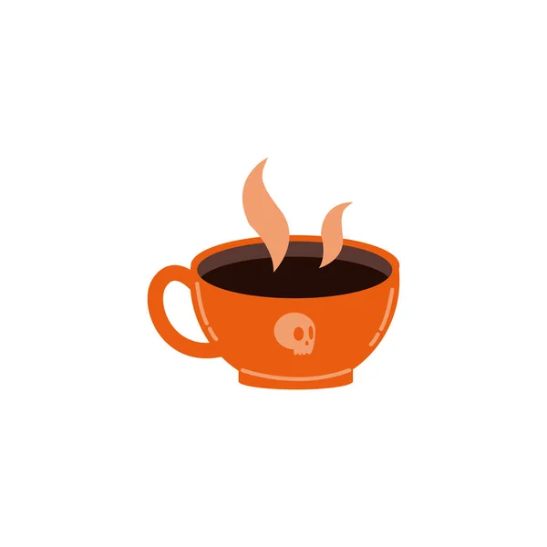 Xícara de café com crânio halloween ícone isolado — Vetor de Stock