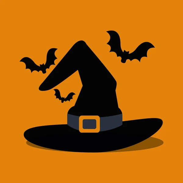 Sombrero de Halloween de brujas y murciélagos volando — Vector de stock