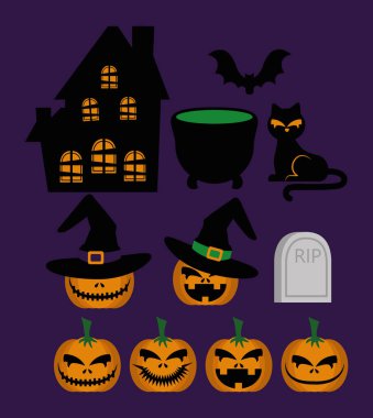 Cadılar bayramı set balkabakları ve simgeler