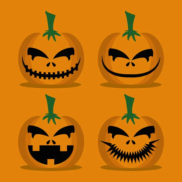 Halloween conjunto abóboras com rosto — Vetor de Stock