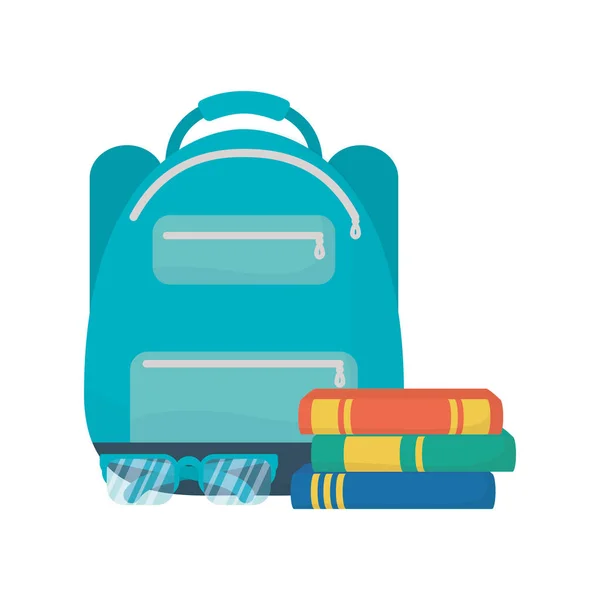 Schultasche mit Büchern und Brillen — Stockvektor