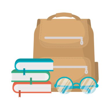 Kitaplı okul çantası ve gözlük eğitim simgeleri