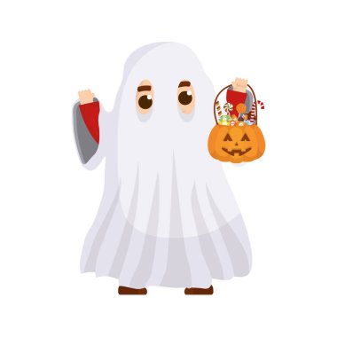 Hayalet kostümlü küçük çocuk.