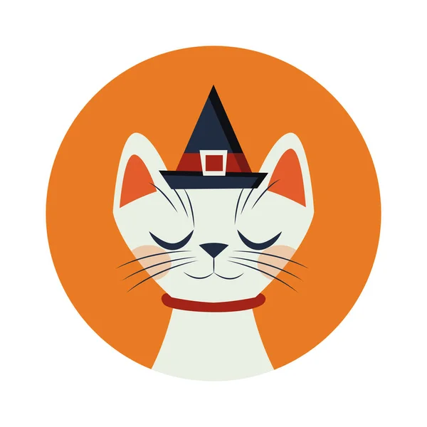 Mascotte de chat Halloween avec chapeau de sorcière — Image vectorielle