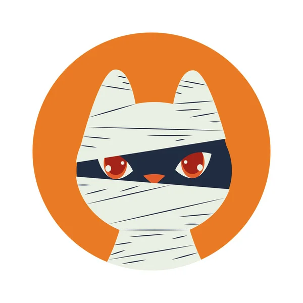 Halloween-Katze Maskottchen mit Mumienkostüm saisonales Symbol — Stockvektor