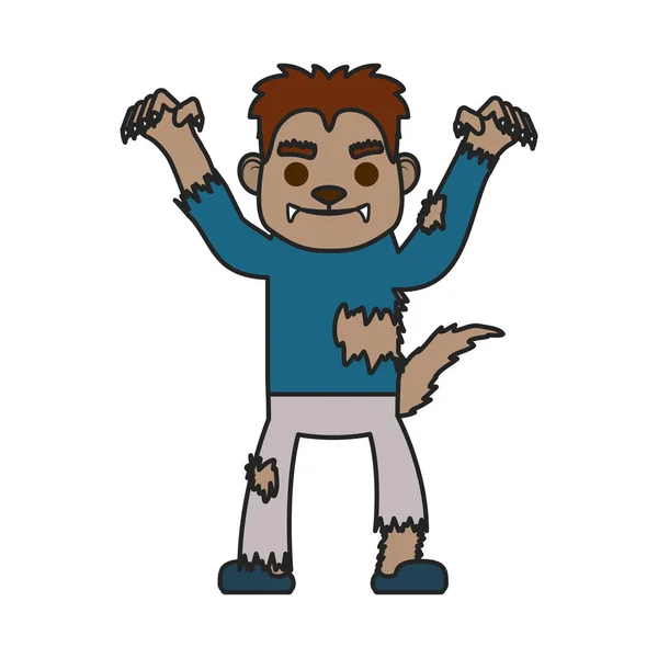 Malý chlapec s vlkodlačí kostýmní postavou — Stockový vektor