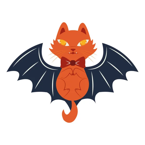 Mascote de gato halloween com asas de morcego —  Vetores de Stock