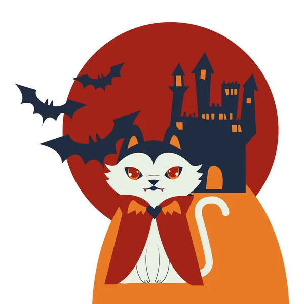 Halloween gato disfarçado de personagem dracula —  Vetores de Stock