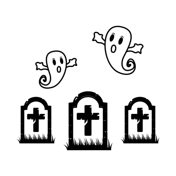 Fantasmas de Halloween flutuando no cemitério —  Vetores de Stock
