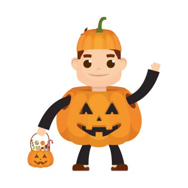 Balkabağı kostümlü küçük çocuk.