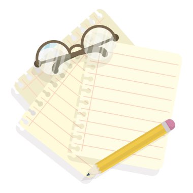 Kağıt bant ve gözlüklü okul kalemi.