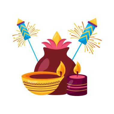 Pebetero ve havai fişekler mum diwali festivali etnik kökenli