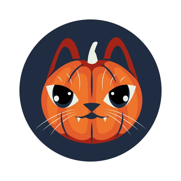 Halloween gato mascote cabeça de abóbora ícone sazonal —  Vetores de Stock