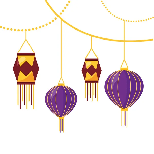 Diwali fest lamps hanging ethnicity icon — ストックベクタ