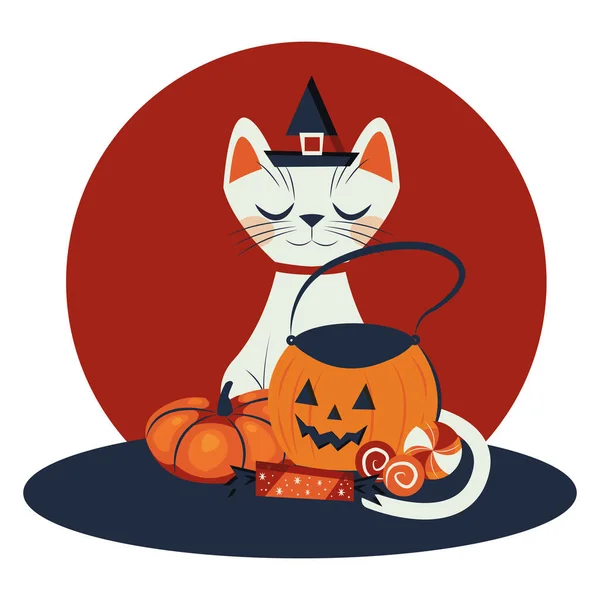 Chat d'Halloween déguisé en sorcière — Image vectorielle