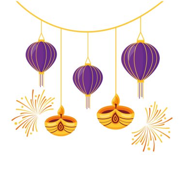 Lambalı pebetero Diwali Festivali etnik köken simgesi asıyor