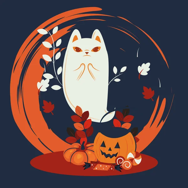 Chat d'Halloween déguisé en fantôme — Image vectorielle