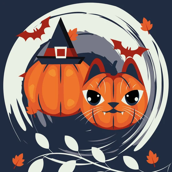 Tête de chat halloween déguisée en personnage de citrouille — Image vectorielle