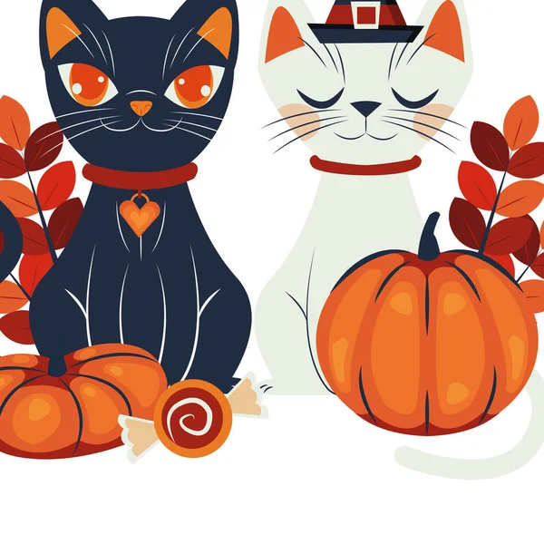 Chats d'Halloween déguisés en personnages — Image vectorielle