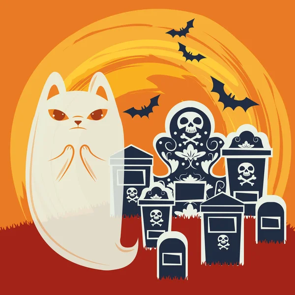 Halloween macska álcázott szellem karakter — Stock Vector