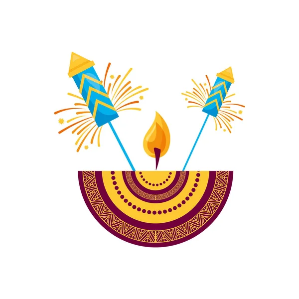 Mandala di candele con fuochi d'artificio diwali fest — Vettoriale Stock