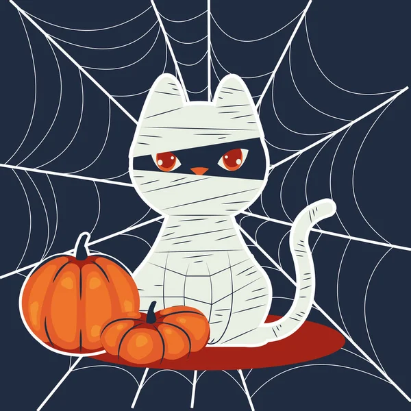 Halloween gato disfarçado de múmia personagem —  Vetores de Stock