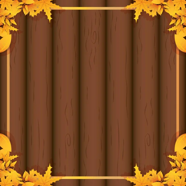 Autumn leafs foliage wooden frame — Stock Vector