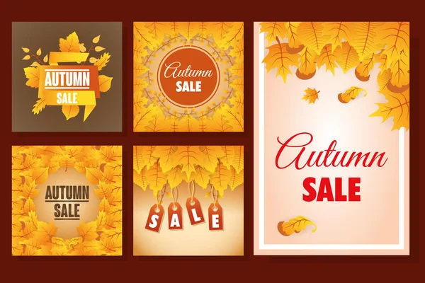 Paquet d'étiquettes saisonnières de vente d'automne — Image vectorielle