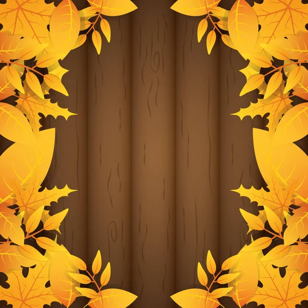 Daun musim gugur dedaunan bingkai kayu - Stok Vektor