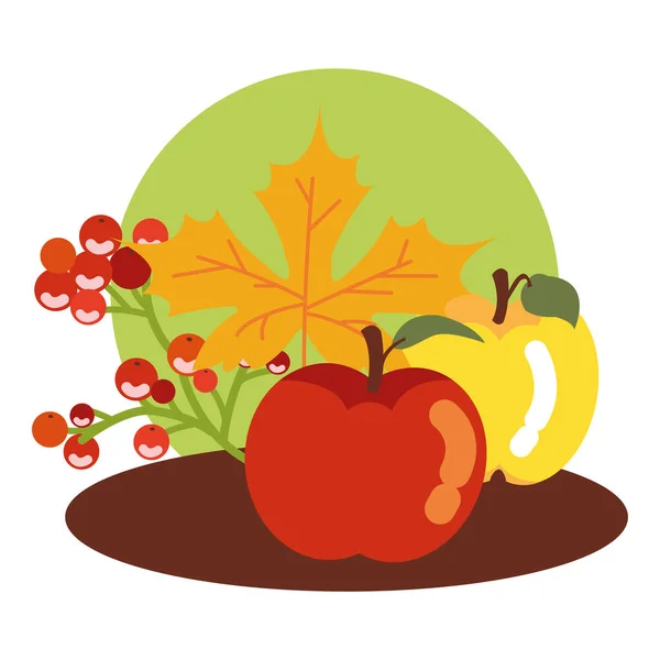 葉飾りのついた秋のりんご — ストックベクタ