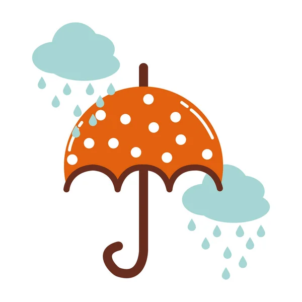 Mraky deštivé nebe s ikonou deštníku — Stockový vektor